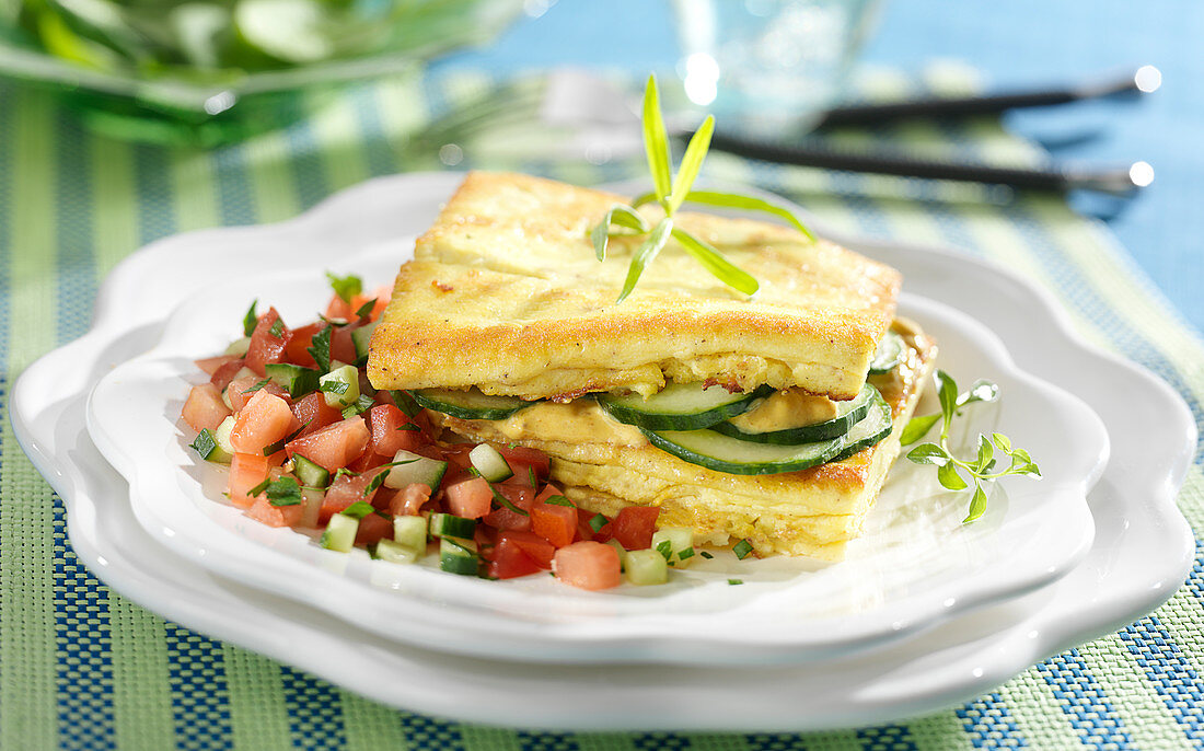 Sliced cucumber and curry cream omelette sandwich