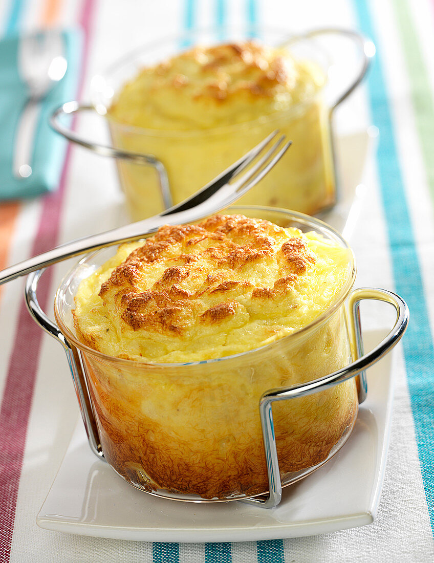 Soufflé mit Stockfischpüree