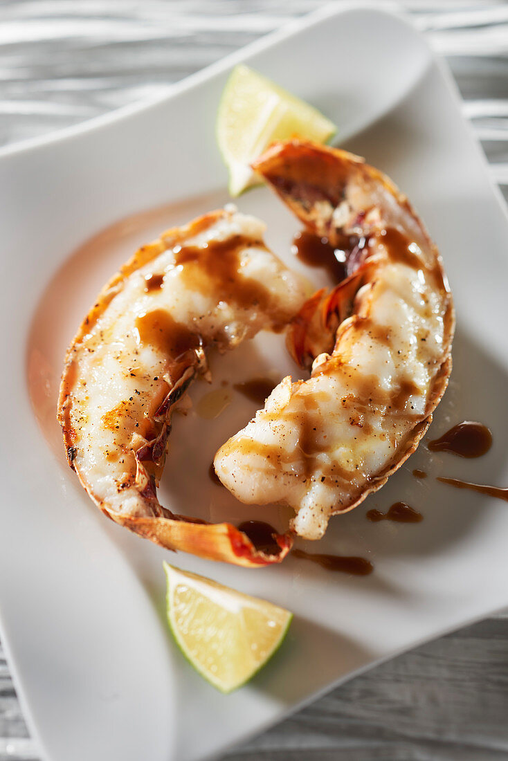 Grilled lobster tails, sweet and sour sauce with cider caramel