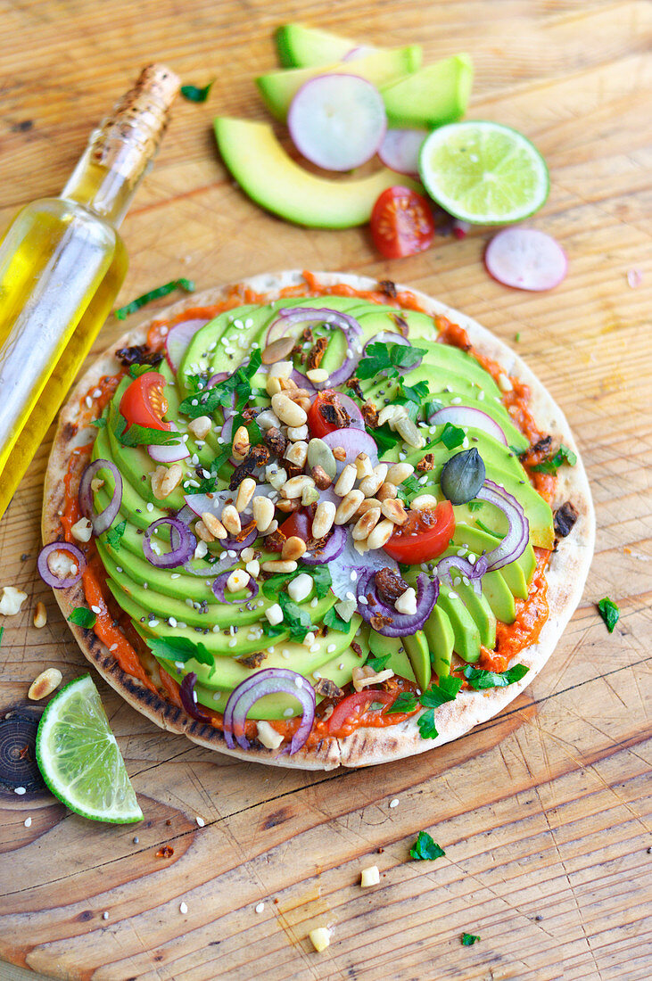 Vegetarian avocado pizza