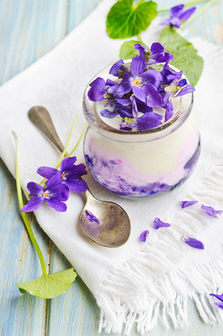 Homemade violet yoghurt