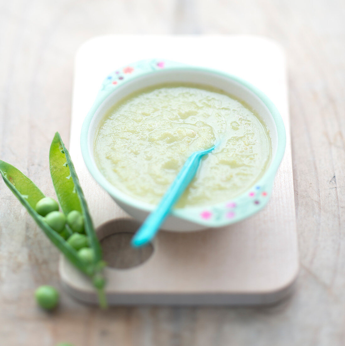 Cream of pea and asparagus soup with shredded filet mignon