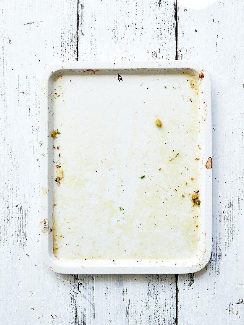 Empty tray on a white wooden background