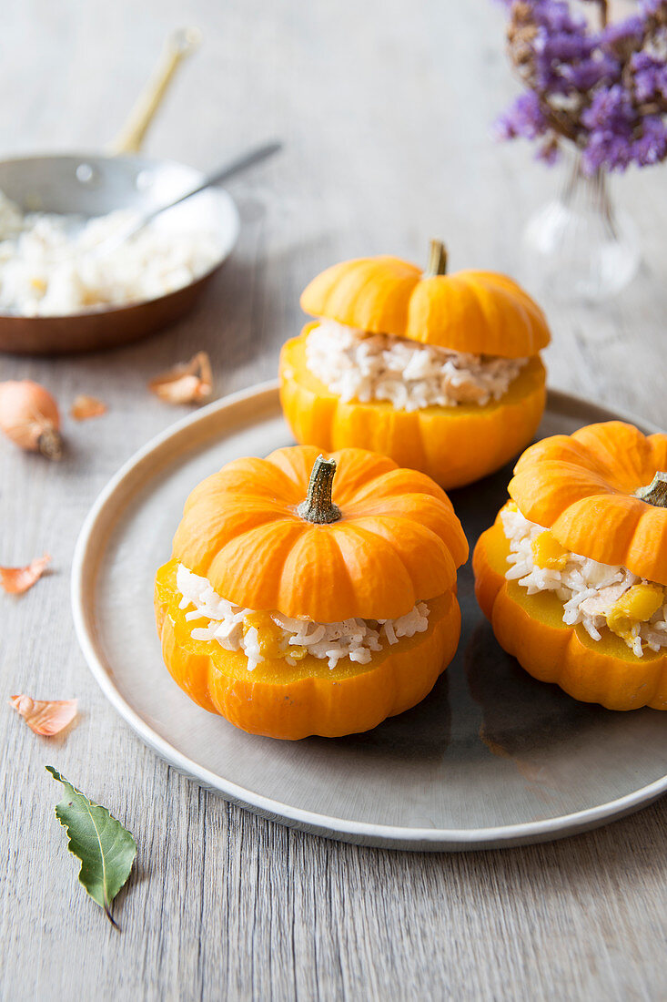 Jack Be Little Squashes Stuffed With Rice,Coconut Milk And Tofu