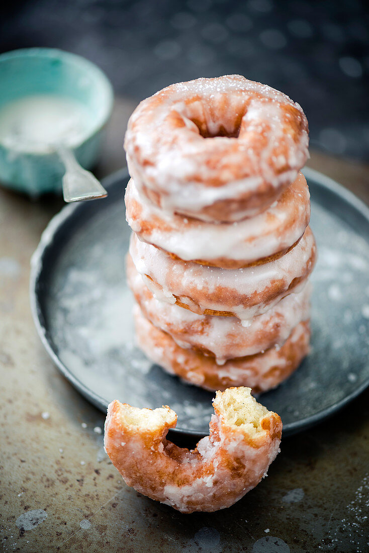 Fried donuts with lemon glaze