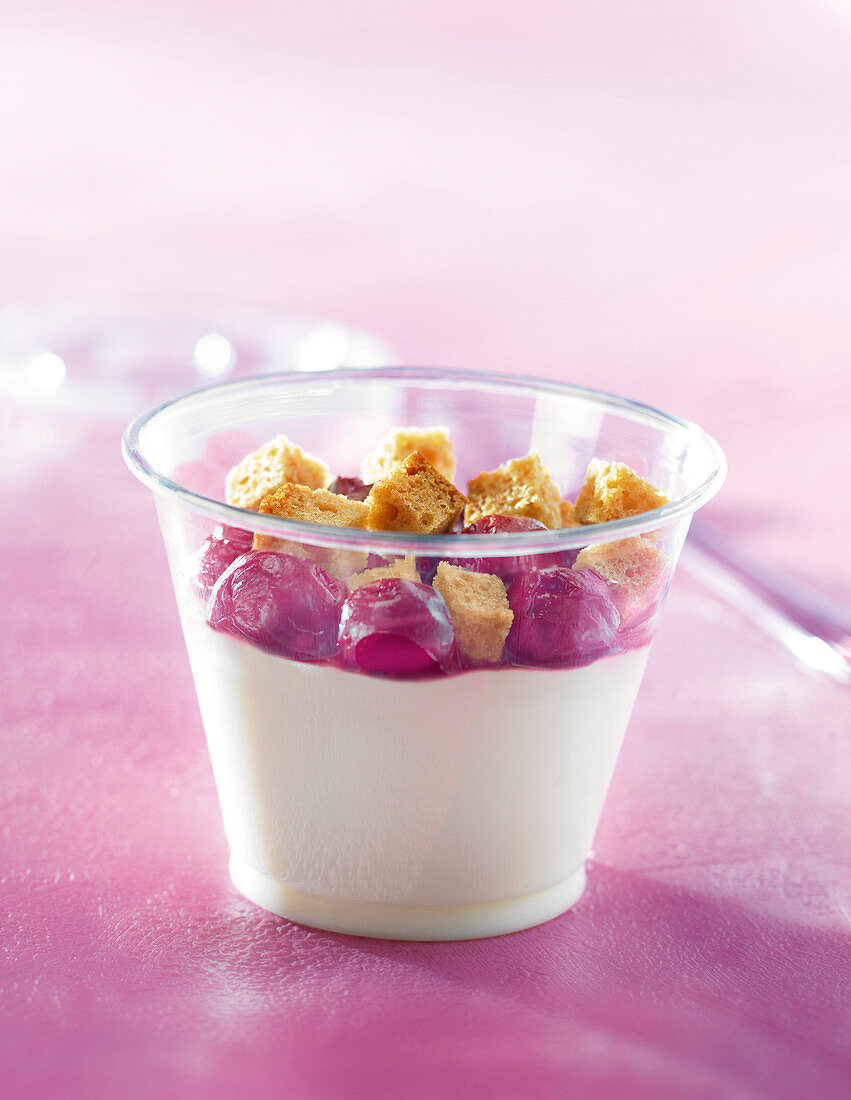 Panna Cotta mit Sauerkirschen und Honigkuchen