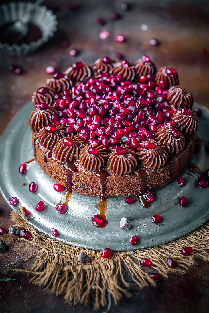 Chocolate chip cake with pomegranate