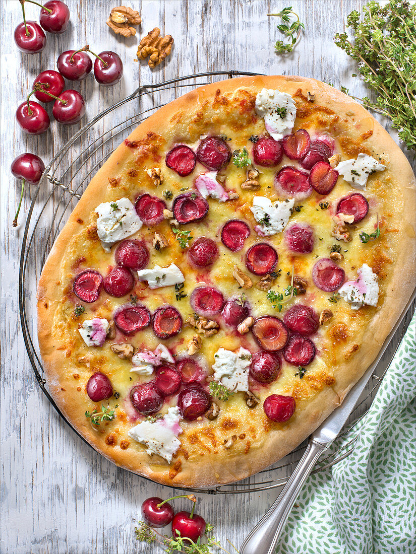 Goat's Cheese,Cherry And Walnut Pizza