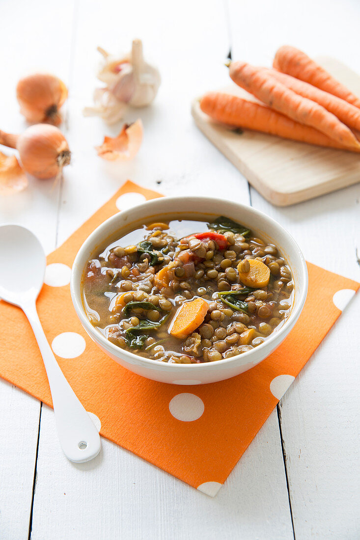 Lentil,Spinach And Carrot Soup