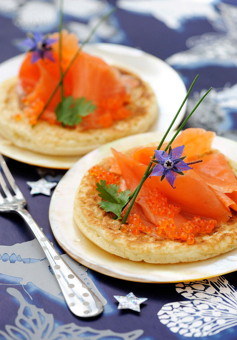 Homemade Blinis With Salmon Roe And Salmon