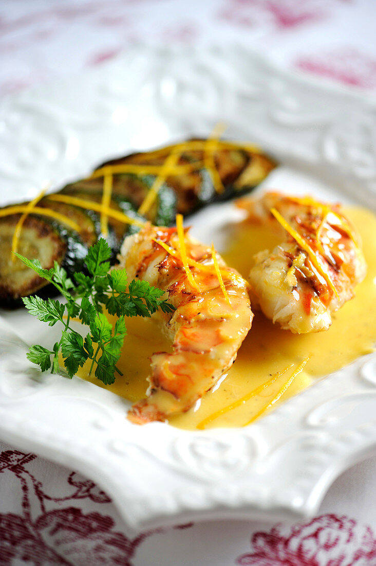 Spiny Lobsters With Citrus Fruit Butter,Roasted Courgettes