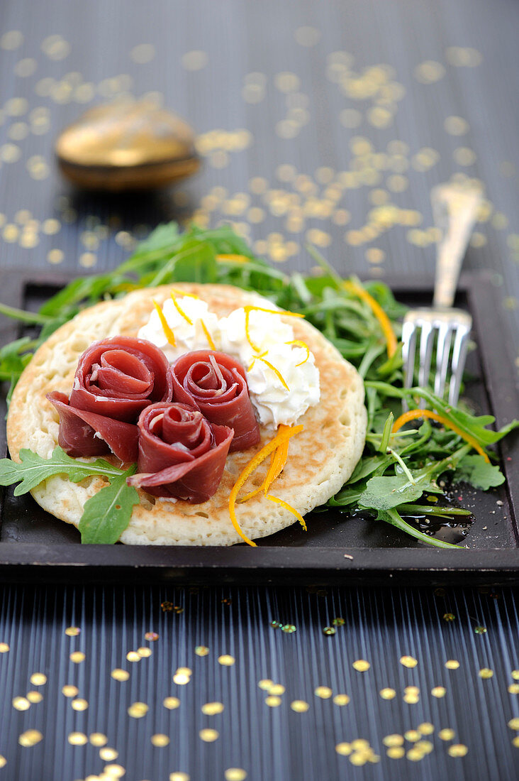 Blinis With Smoked Duck And Orange Mousse