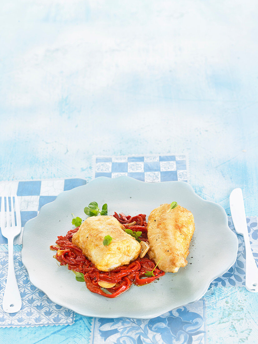 Hake À La Bilbaína With Red Peppers