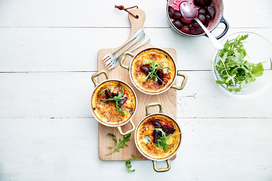 Fish pout,hazelnut and beetroot small Clafoutis