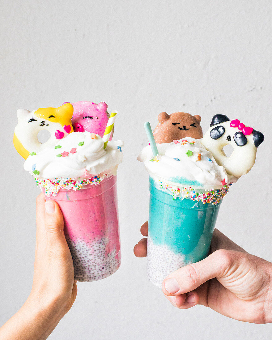 Funny colored ice cream smoothies