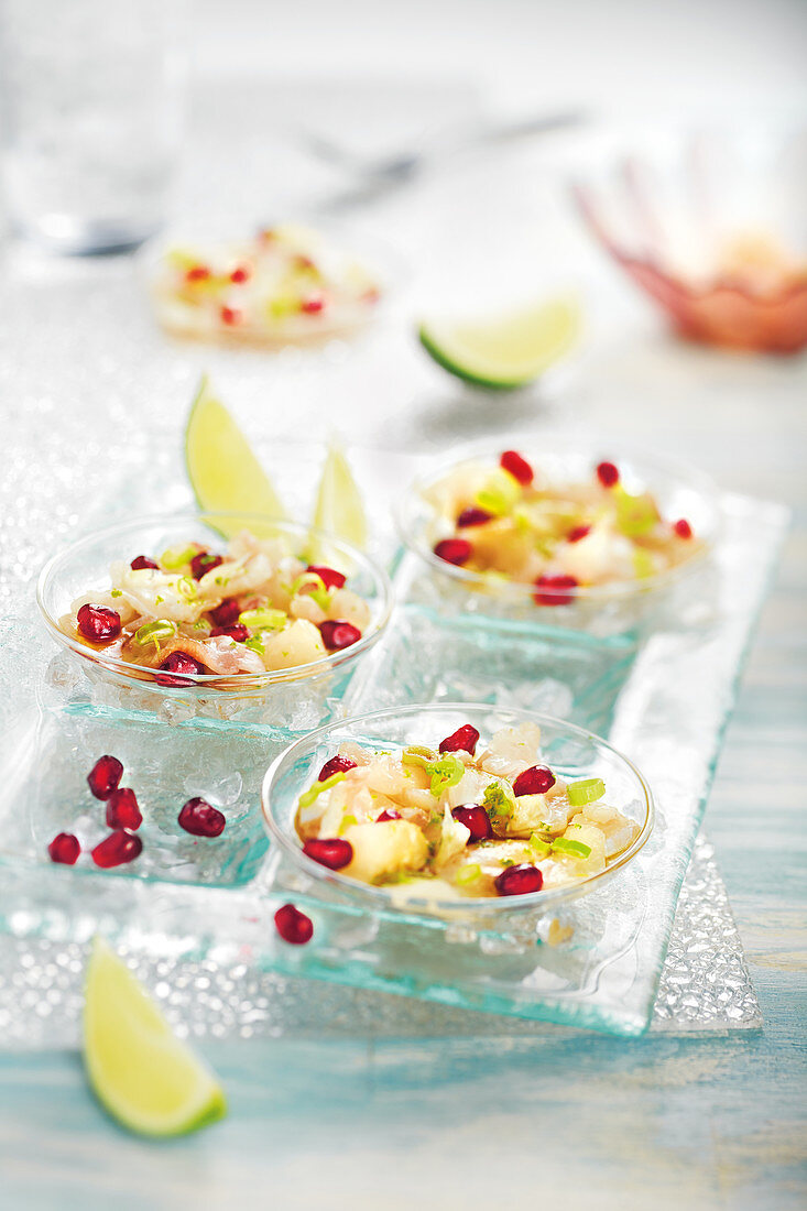 Swordfish ceviche with pomegranate and lime
