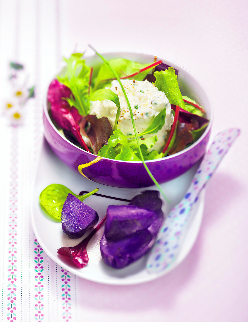 Kleiner Salat mit Faisselle-Frischkäse