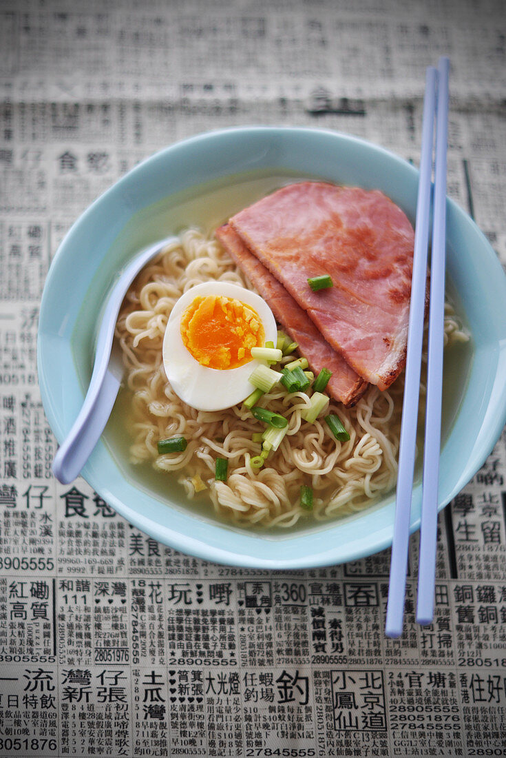 Ramen with egg and ham