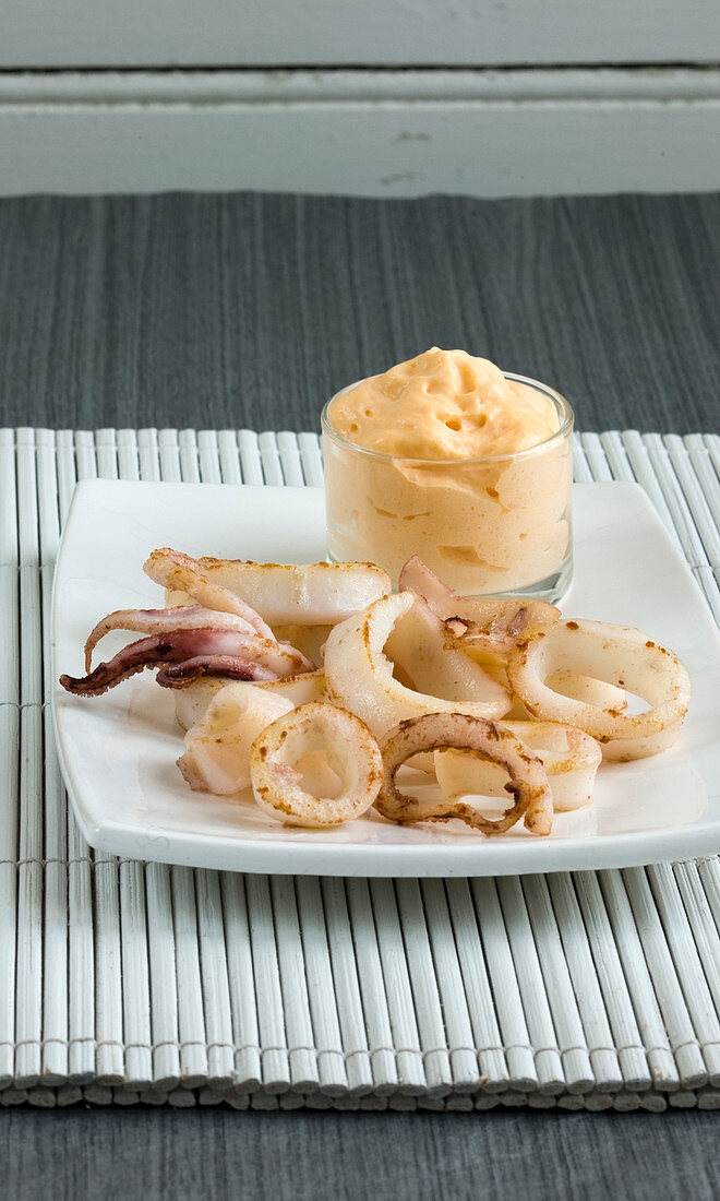 Panfried squid rings and chorizo mousse