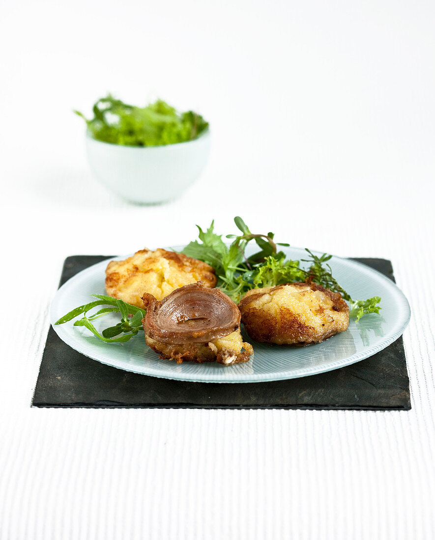 Potato galettes with Andouille de Gu?m?n?