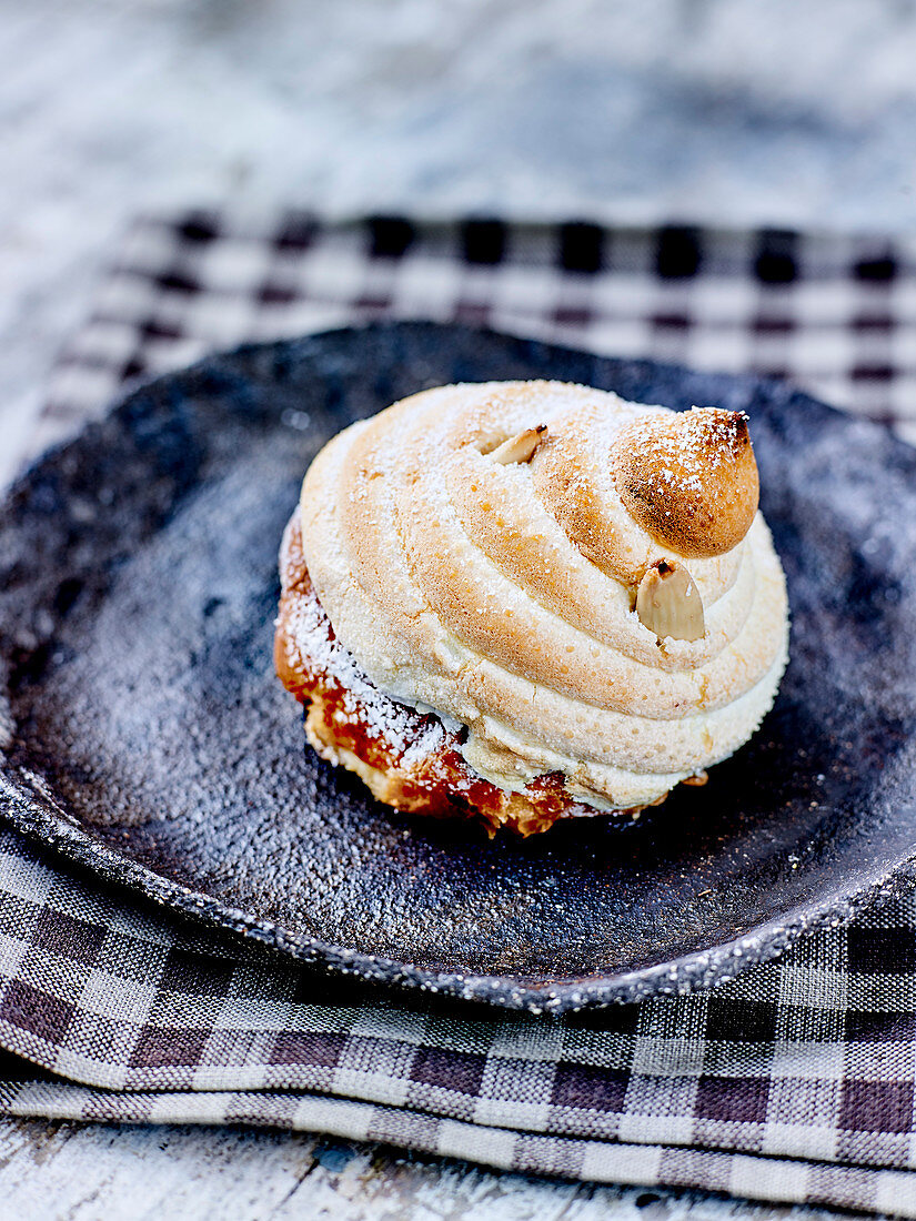 Polonaise,Brioche With Rum Syrup,Confectioner's Custard With Candied Fruit And Fresh Meringue With Almonds By Christophe Felder