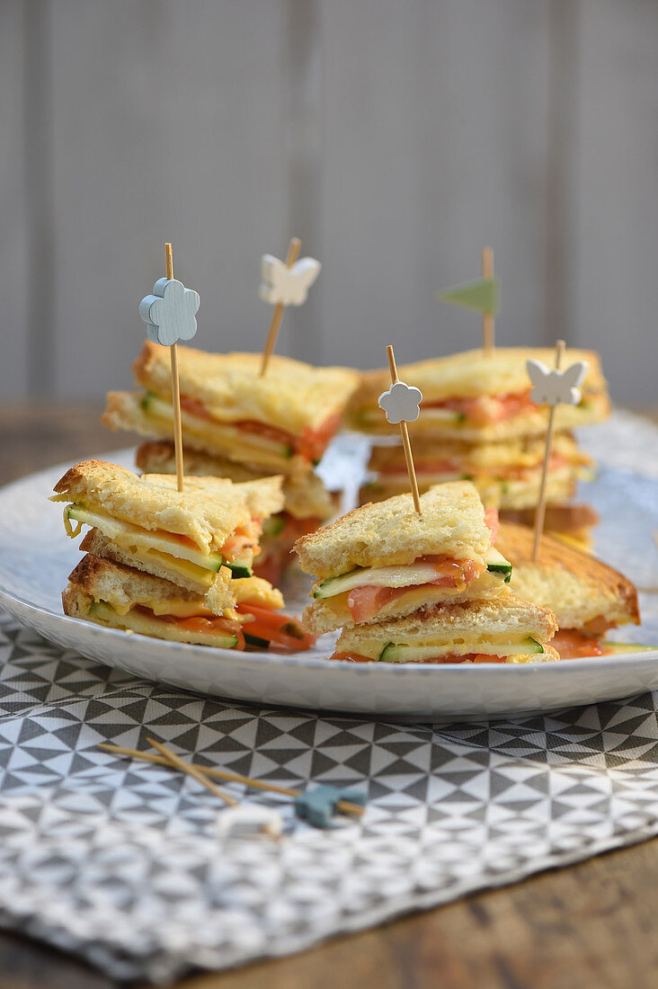 Mini vegetable and cheese club sandwich