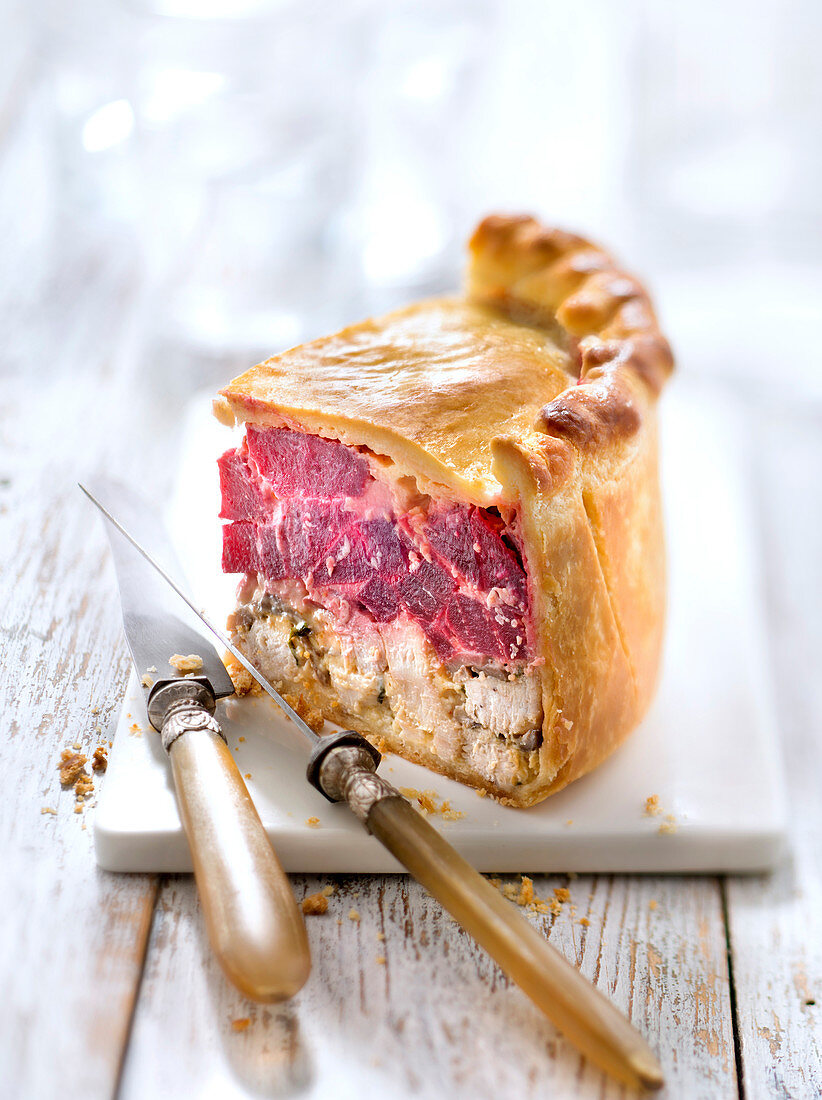 Chicken,mushroom and beetroot Russian pie