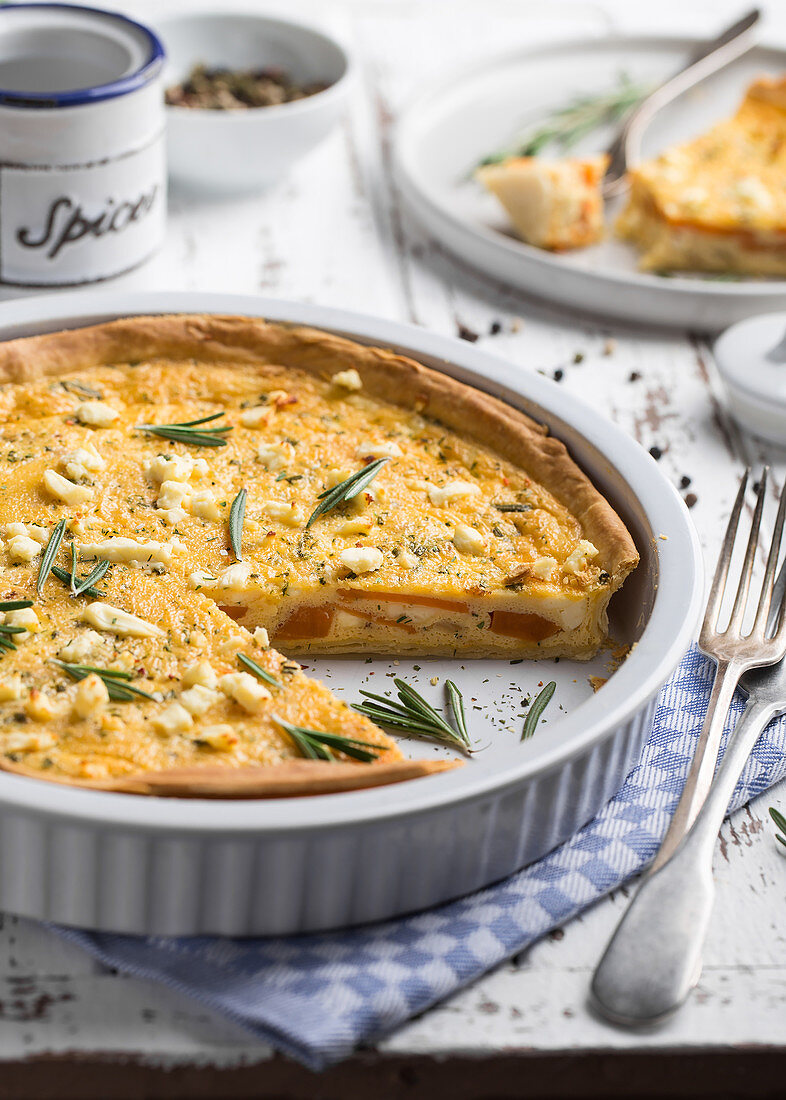 Sweet potato and feta cheese quiche with herbs