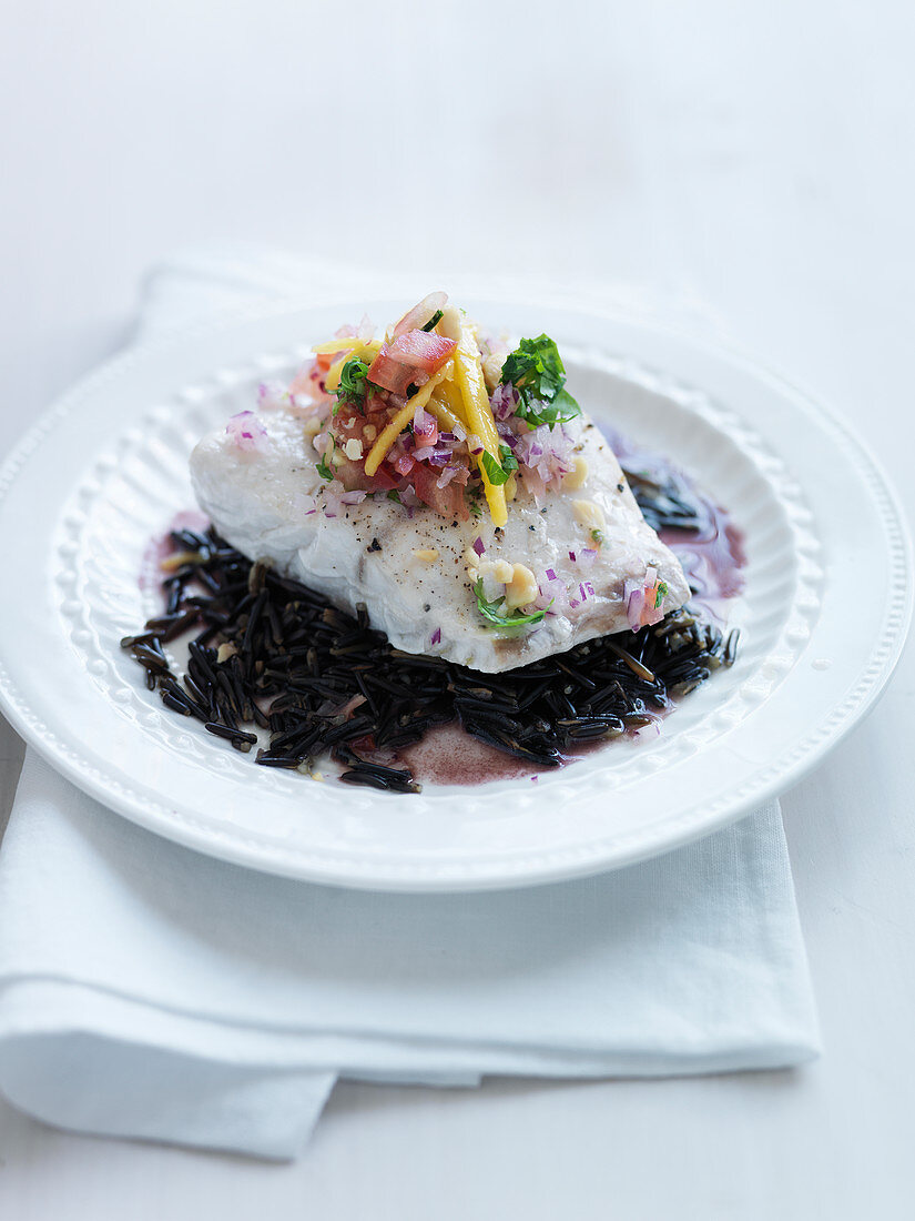 Mango Sea Bass with Marinated Ginger Salad and Wild Rice