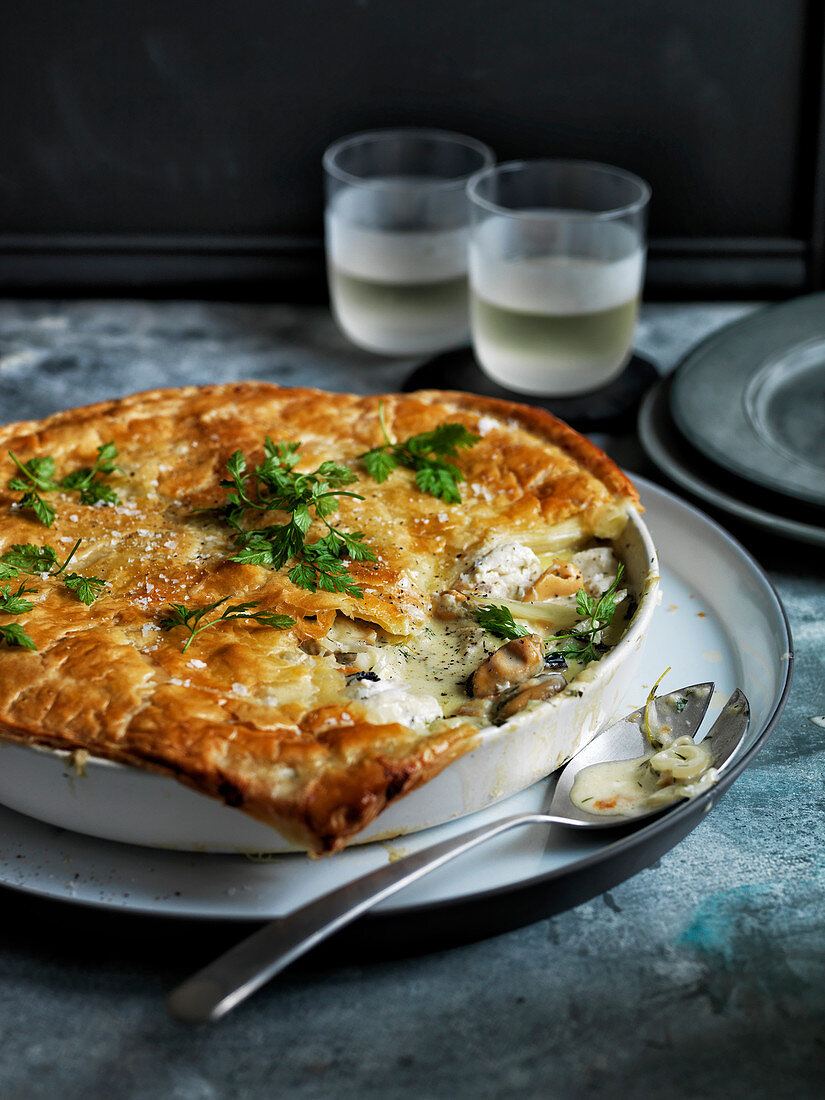 Kabeljaupastete mit Miesmuscheln, Fenchel und Pernod