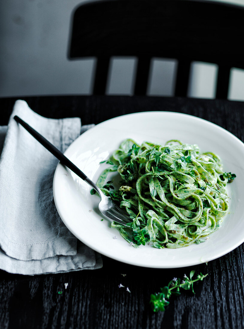 Herb Tagliatelle with Sorrel Butter and Lemon Thyme