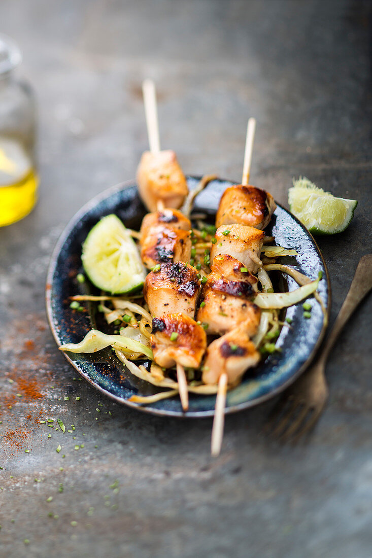 Chicken Brochettes With Lemon And Cabbage