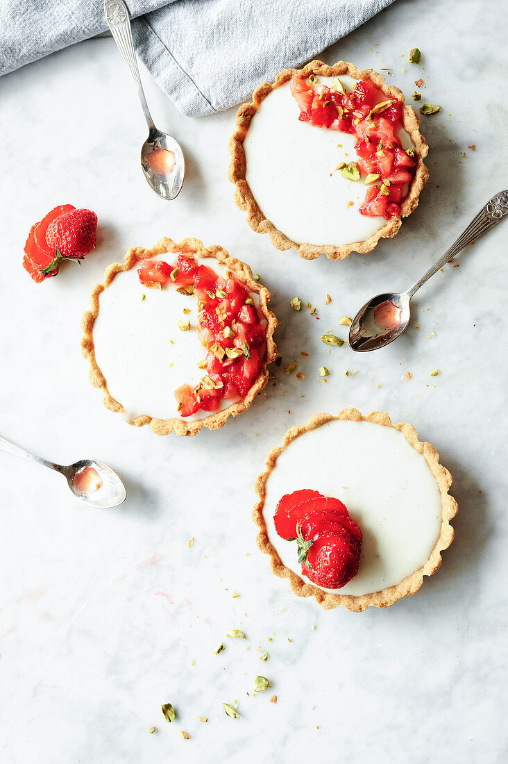 Strawberry Tartlets With Yoghurt Panna Cotta