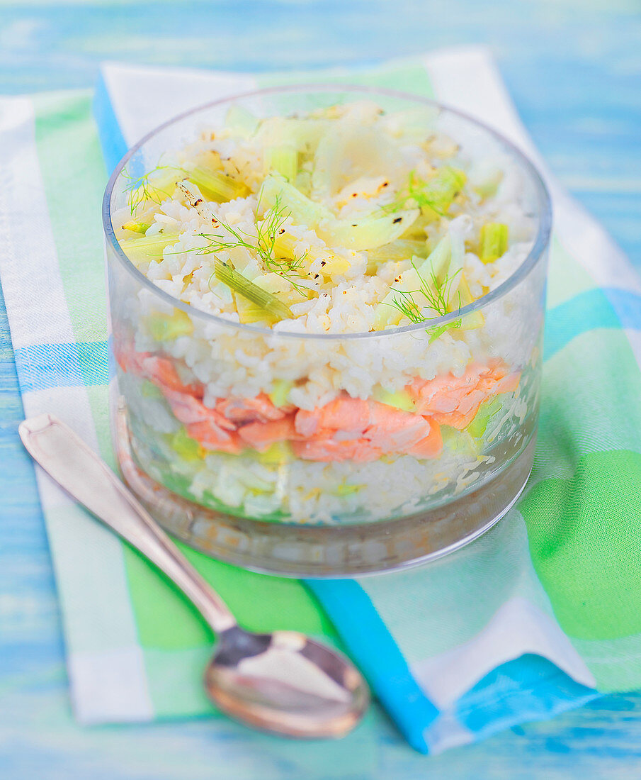 Risotto Verrine with Celery and Salmon