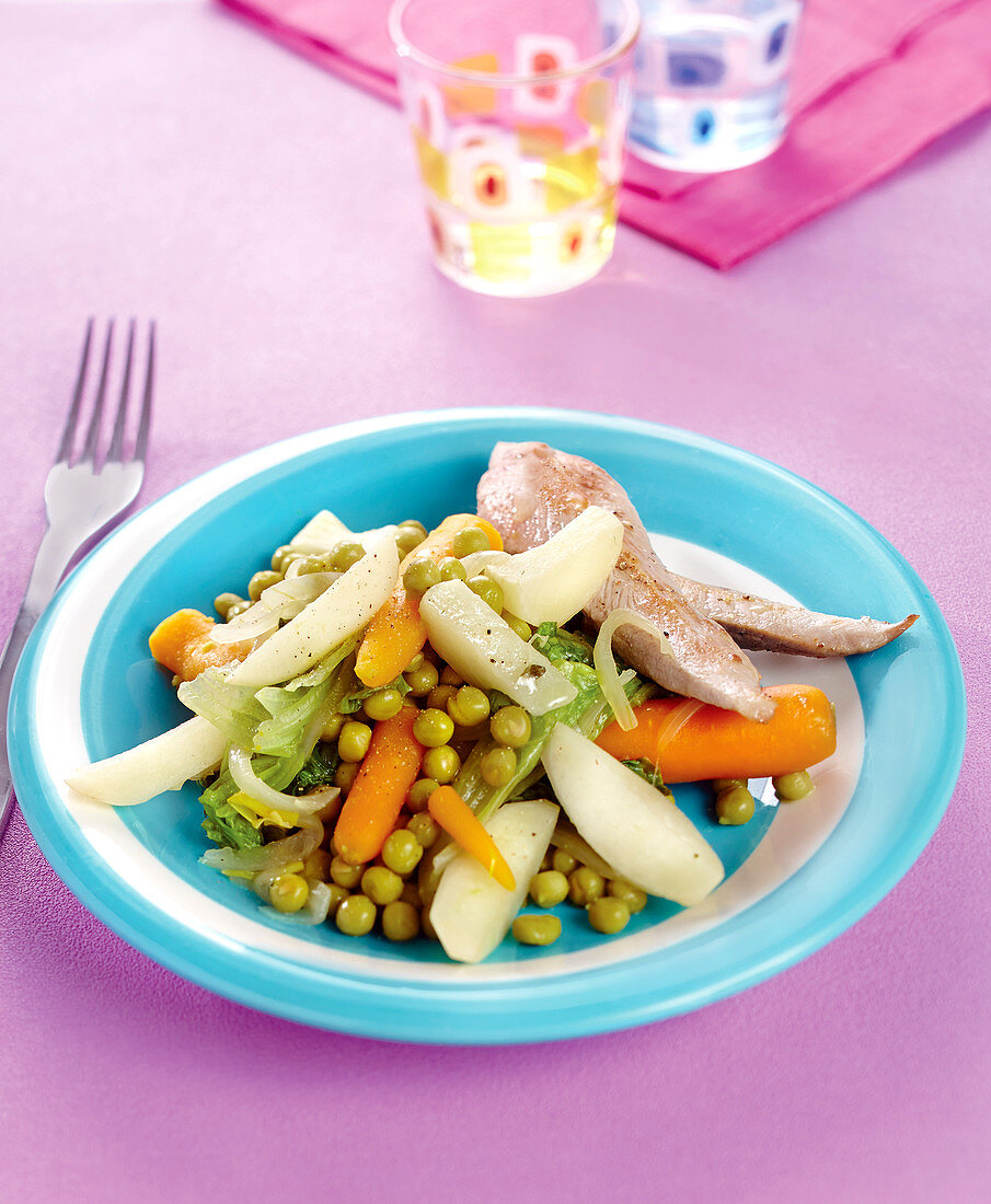 Mixed Spring Vegetables With Thinly Sliced Turkey Fillet