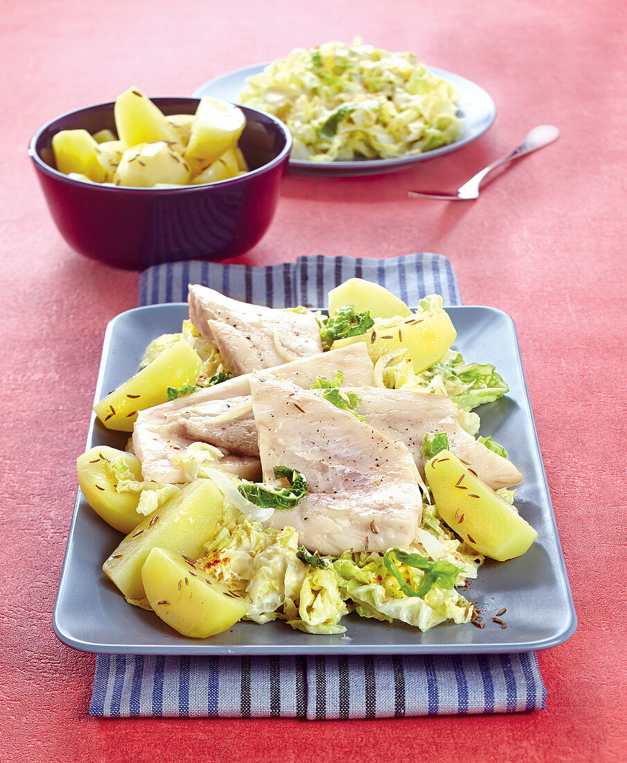 Perch Fillet With Cabbage And Potatoes With Cumin