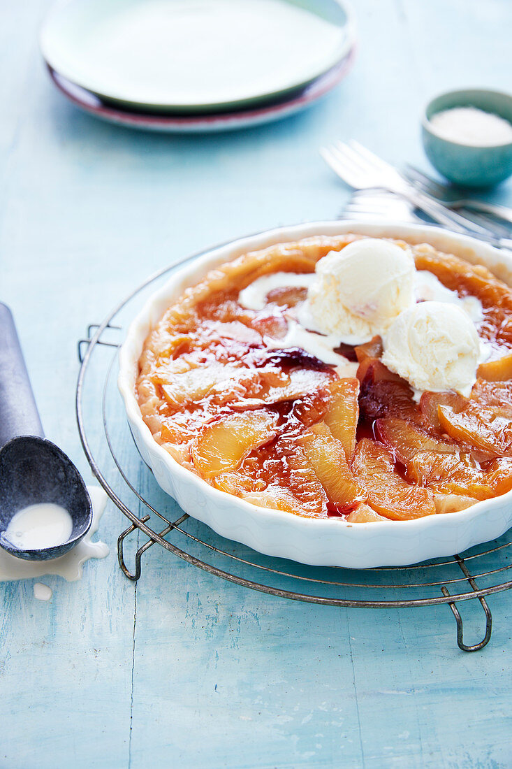 White Peach Tatin with Vanilla Ice Cream