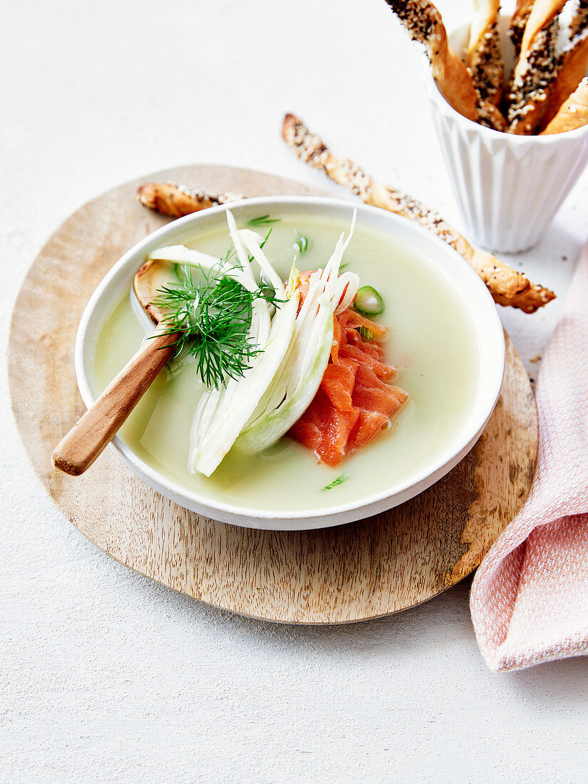 Cream of fennel soup with salmon