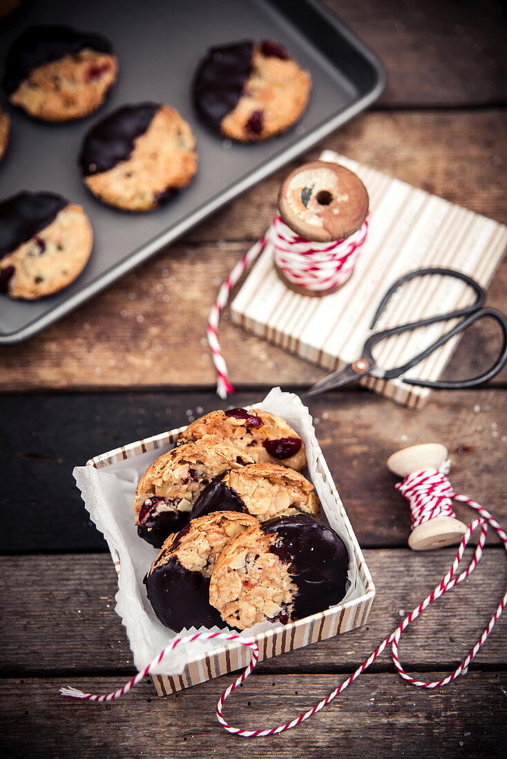 Homemade florentines with chocolate icing