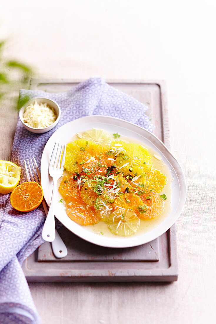 Zitruscarpaccio mit Gewürzen