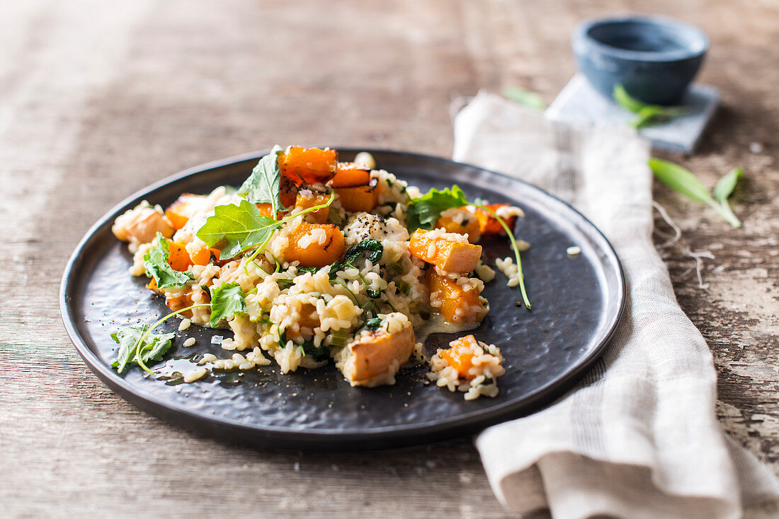 Grünkohl-Risotto mit Butternusskürbis