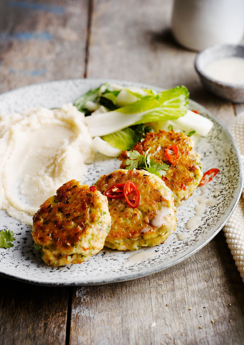 Salmon meatballs with celery puree