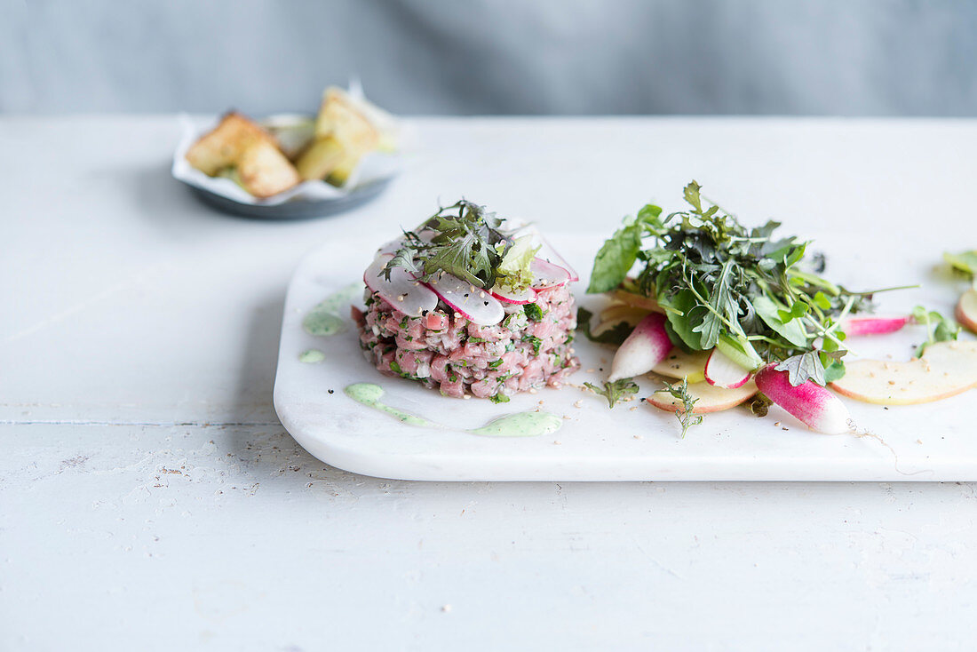 Veal tartare served with celeriac and radish