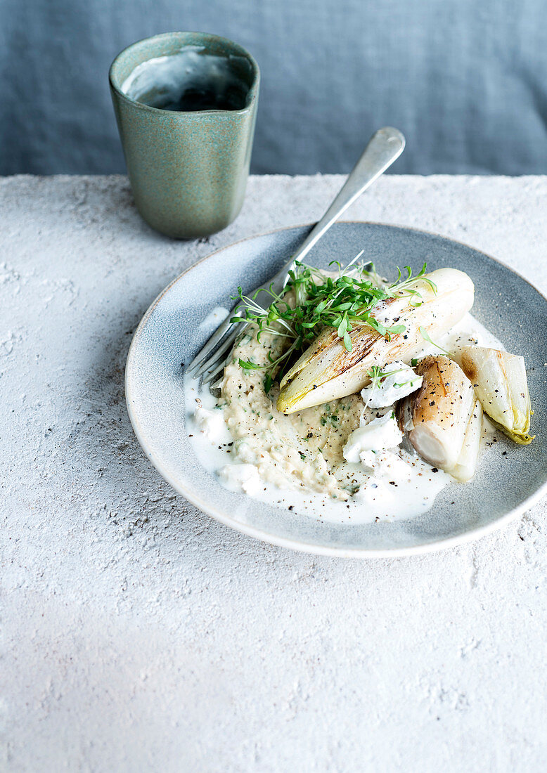 Endive with mashed white beans and goat’s cheese cream