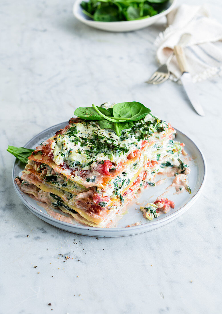 Lasagne with courgette, spinach and ricotta cheese