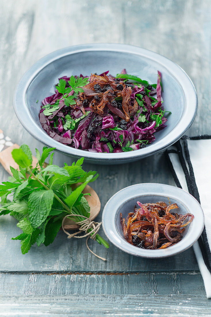 Red cabbage and onion salad