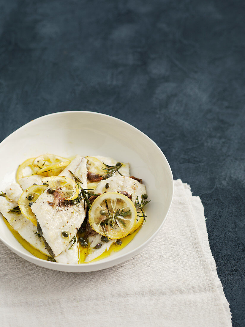 Roasted Turbot with Lemon, Rosemary and Capers