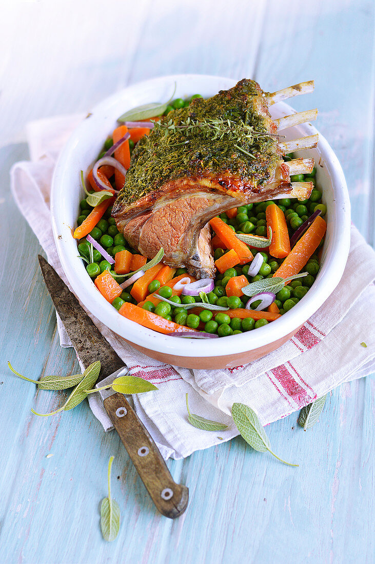 Easter Rack Of Lamb With Herbs And Spring Vegetables