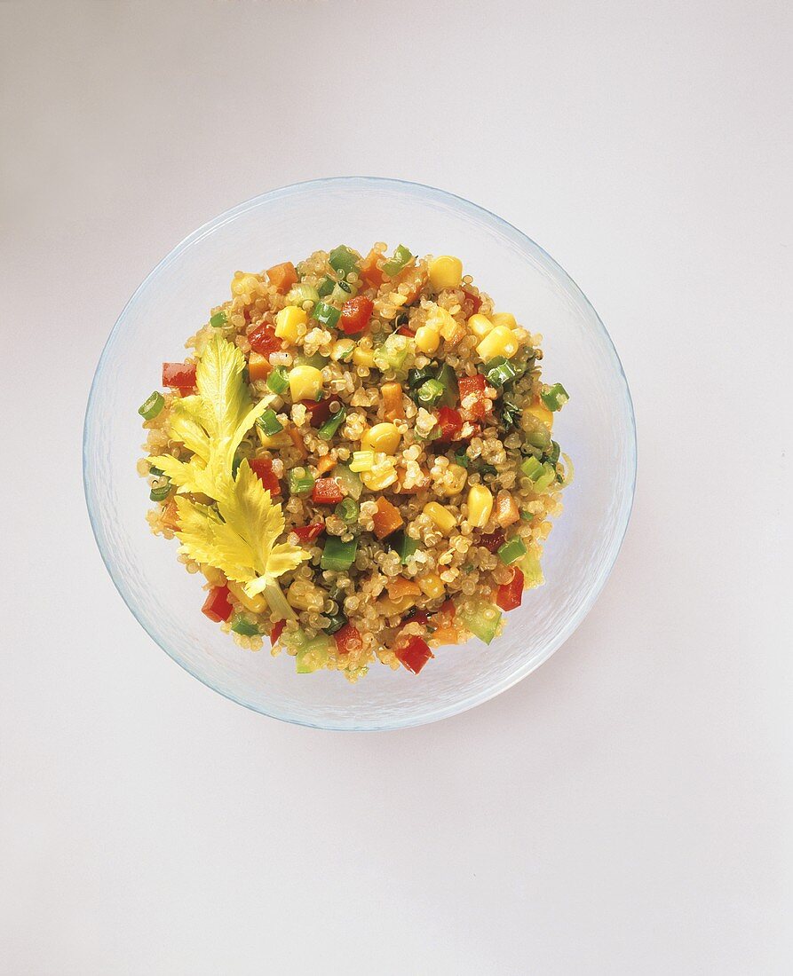 Bunter Gemüse-Quinoa-Salat auf Glasteller
