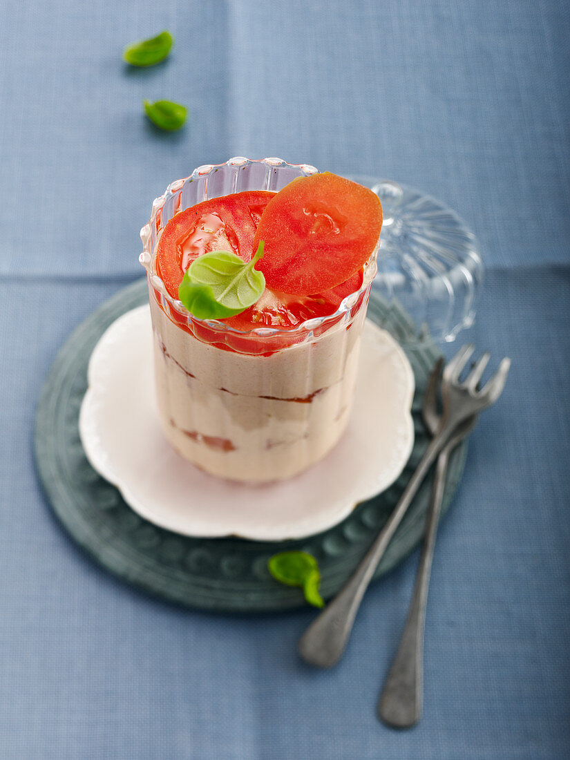 Tomato flan in a glass